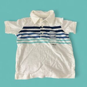 Carter's White Polo with Blue and Teal Stripes